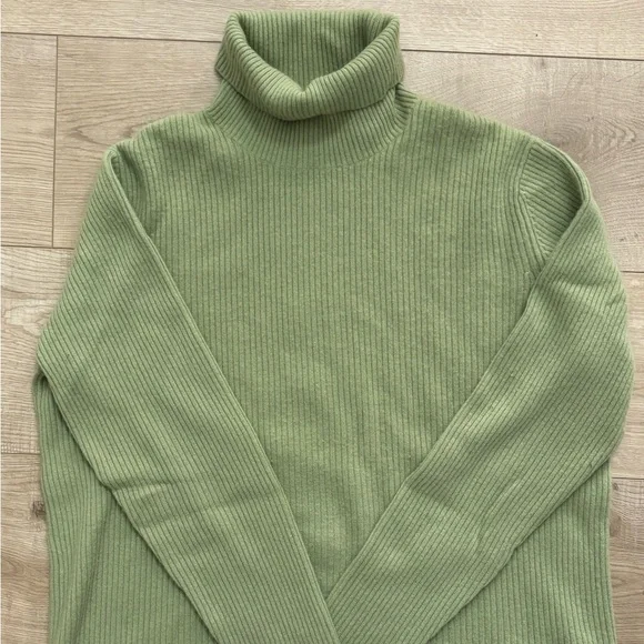 Lands End Green Cashmere Sweater Lightweight Ribbed Turtleneck Sweater Size XL - Picture 3 of 7